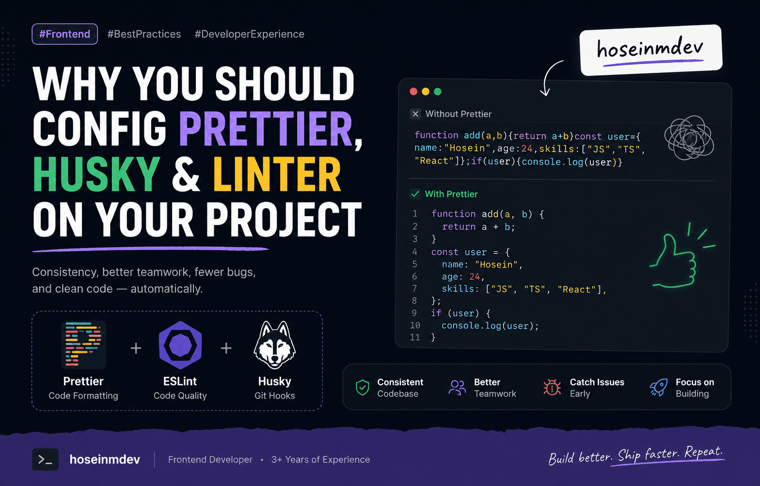 Stop Arguing About Code Style — Set Up Prettier, ESLint & Husky Once
